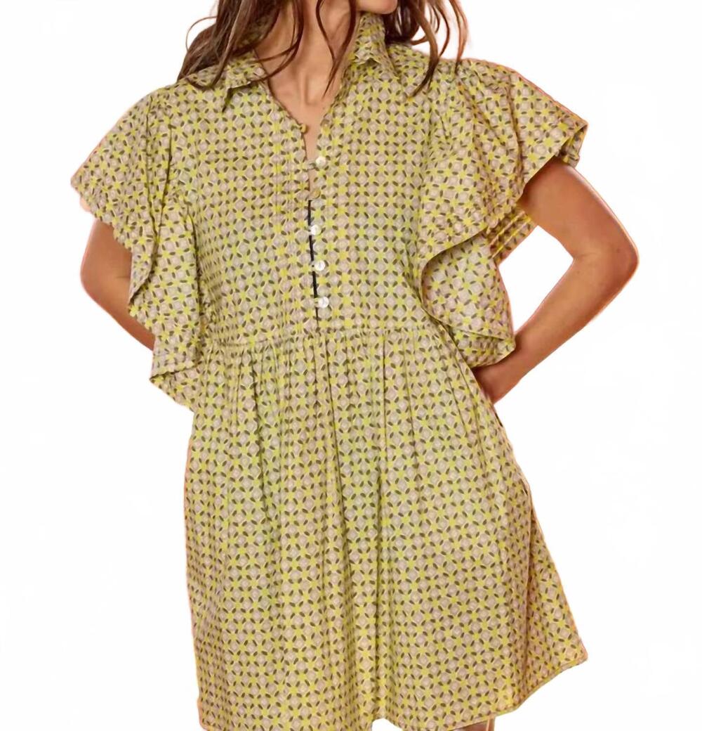 NEW BUCKETLIST ruffle sleeves pintuck detail floral mini dress in green